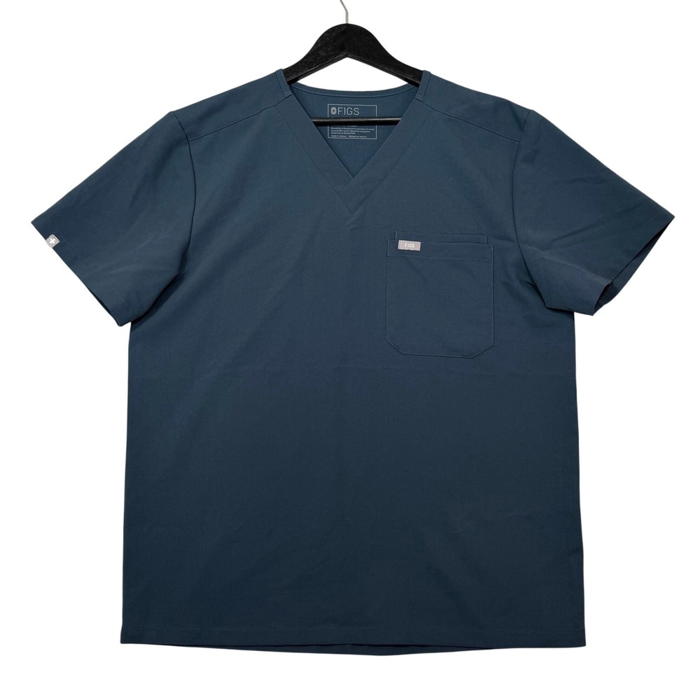 FIGS Scrub Top Men's Large Blue V-Neck Short Sleeve Technical Collection FM1500